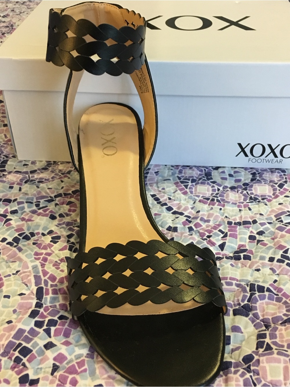 XOXO Black Braided Ankle-Strap Heels - Picture 4 of 4